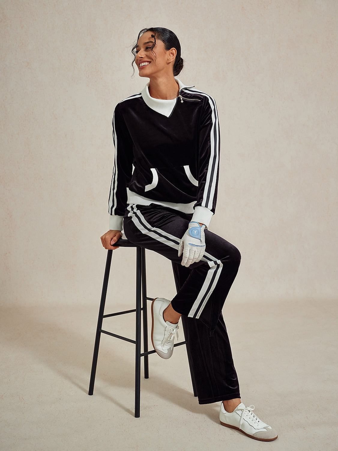 UltraSoft Velvet Long Sleeve Asymmetrical Collar Sweatshirt