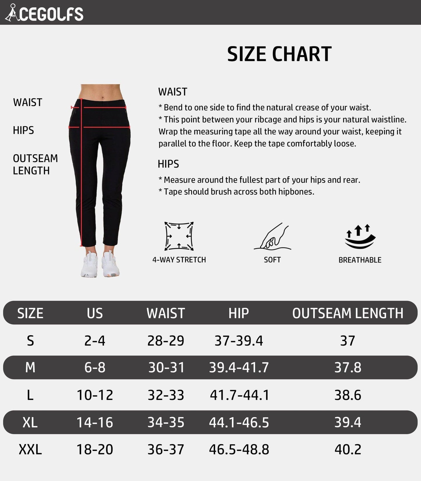 GLAMOUR 28 Inch Slim-Fit Stretch Ankle Pants UPF50+