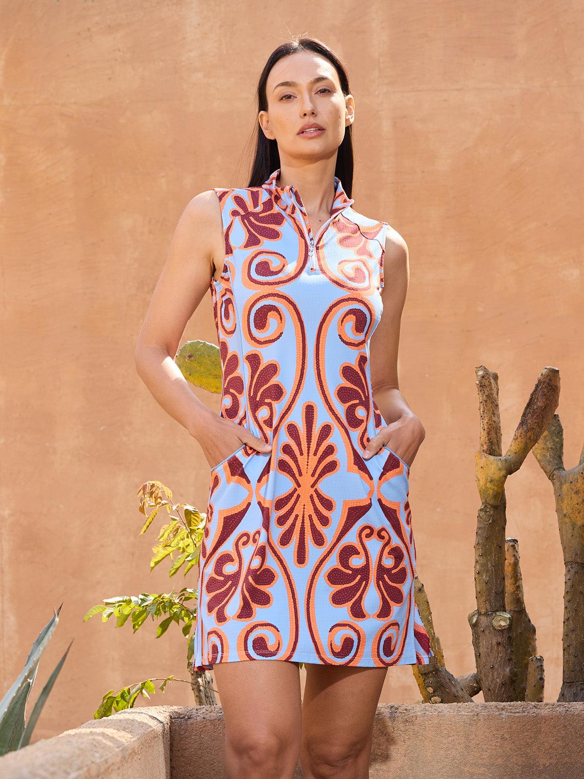 Premium Sleeveless Mock Neck 35.5 Inch Dress UPF50+