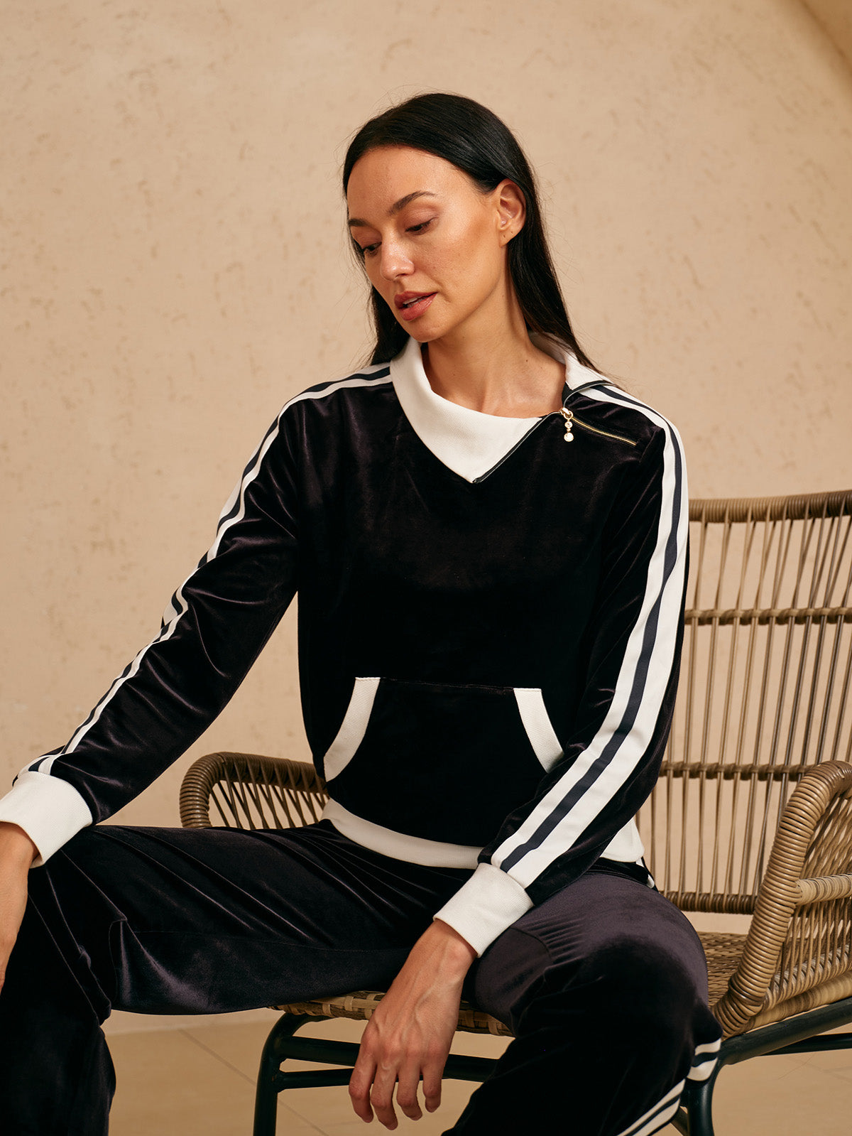 UltraSoft Velvet Long Sleeve Asymmetrical Collar Sweatshirt