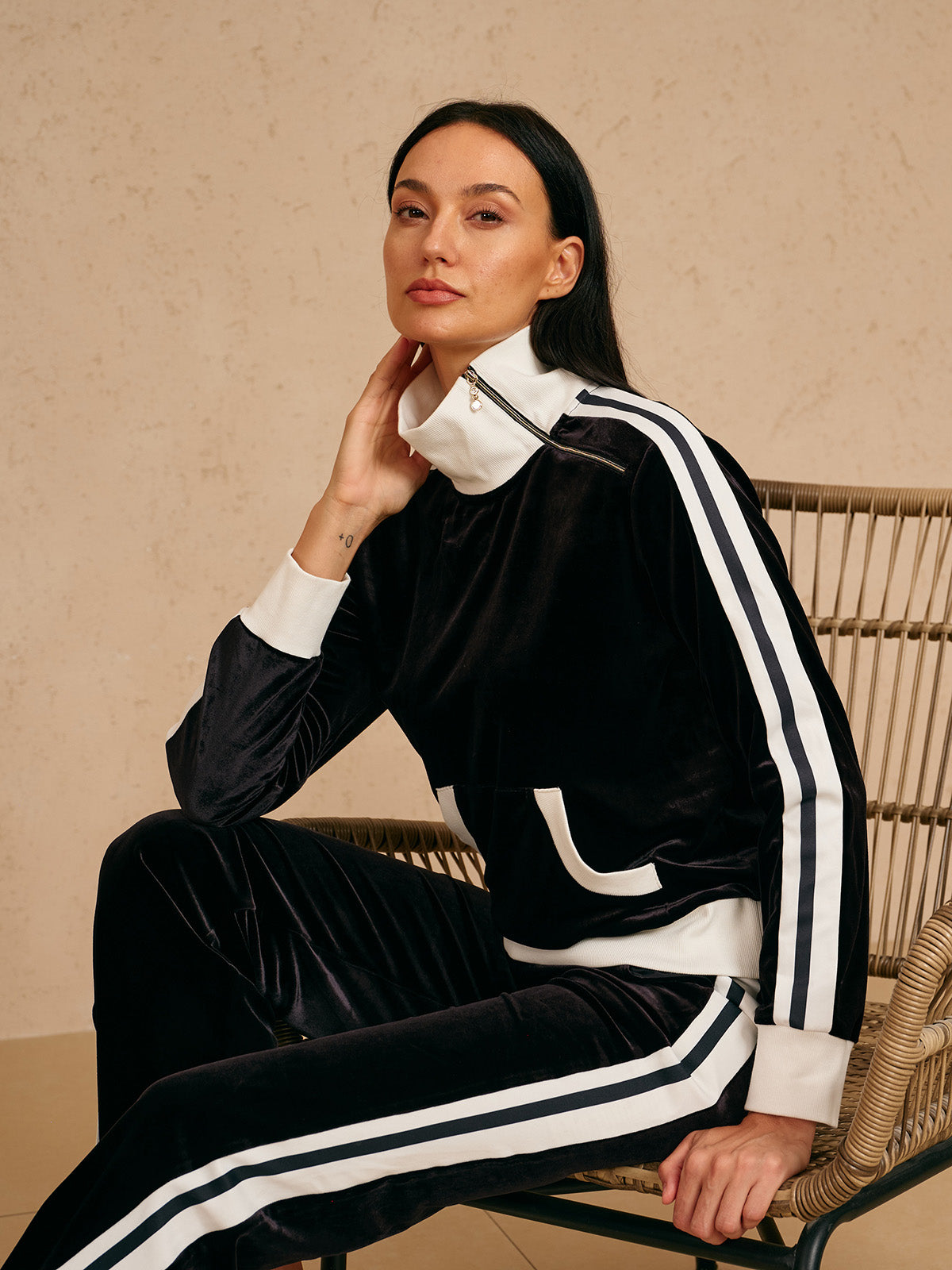 UltraSoft Velvet Long Sleeve Asymmetrical Collar Sweatshirt