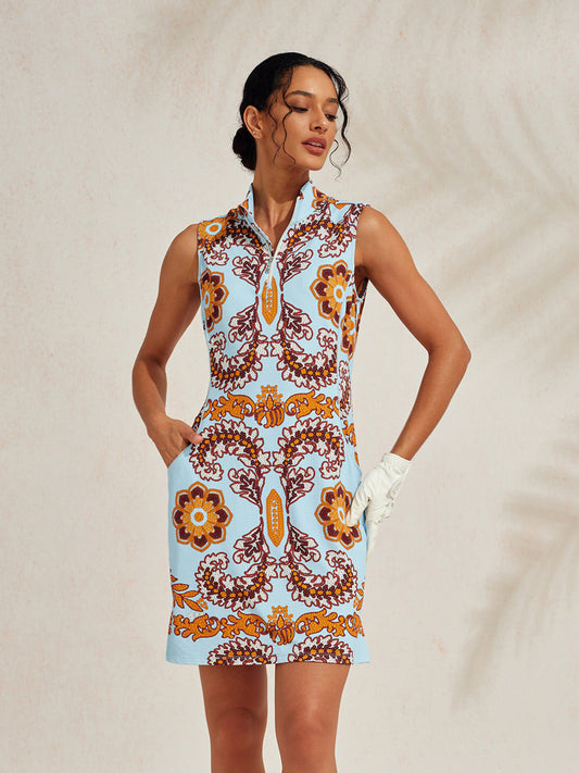 Premium Sleeveless Mock Neck 35.5 Inch Dress UPF50+