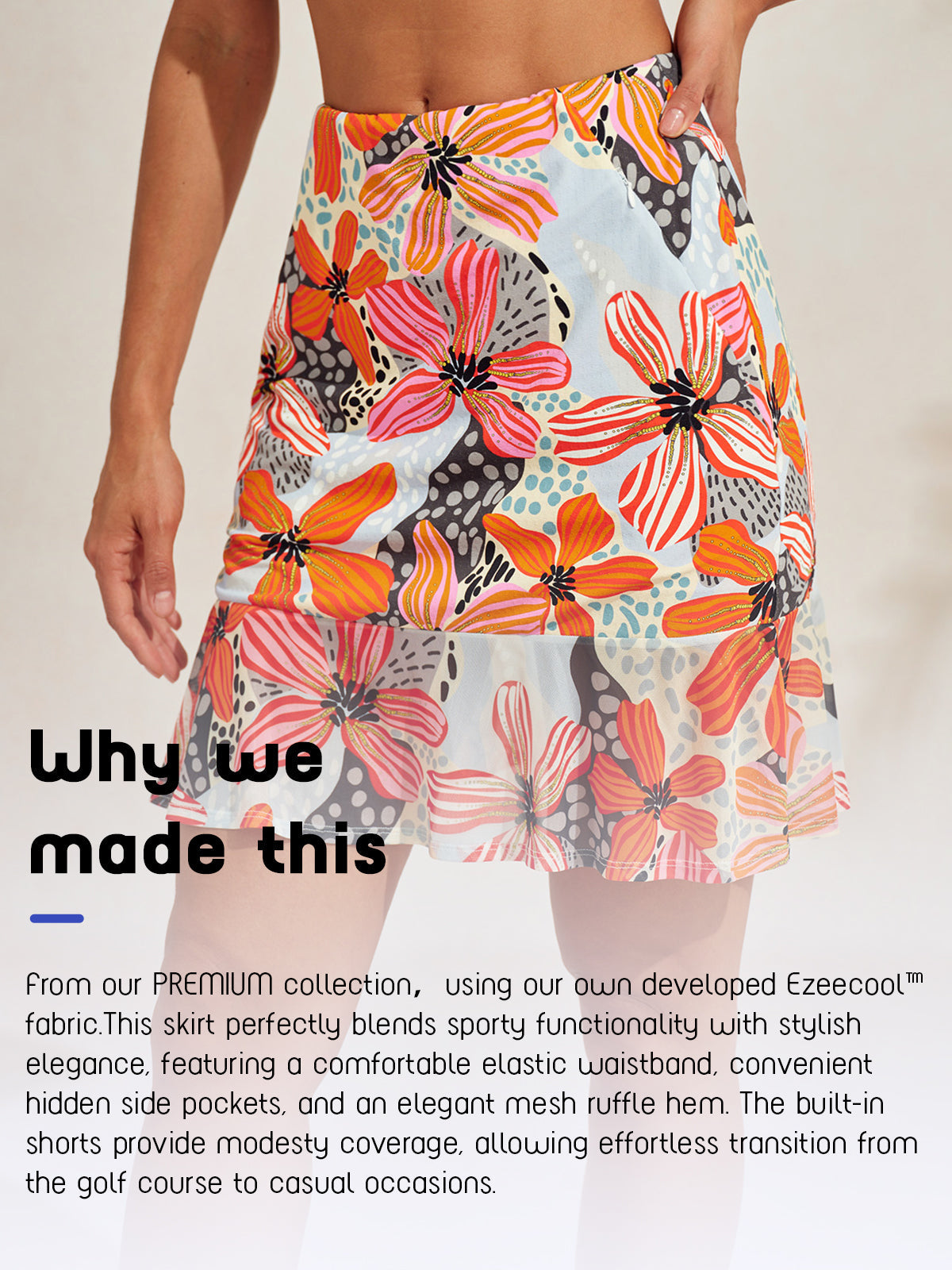 Premium 19 Inch A-Line Ruffle Skort UPF50+