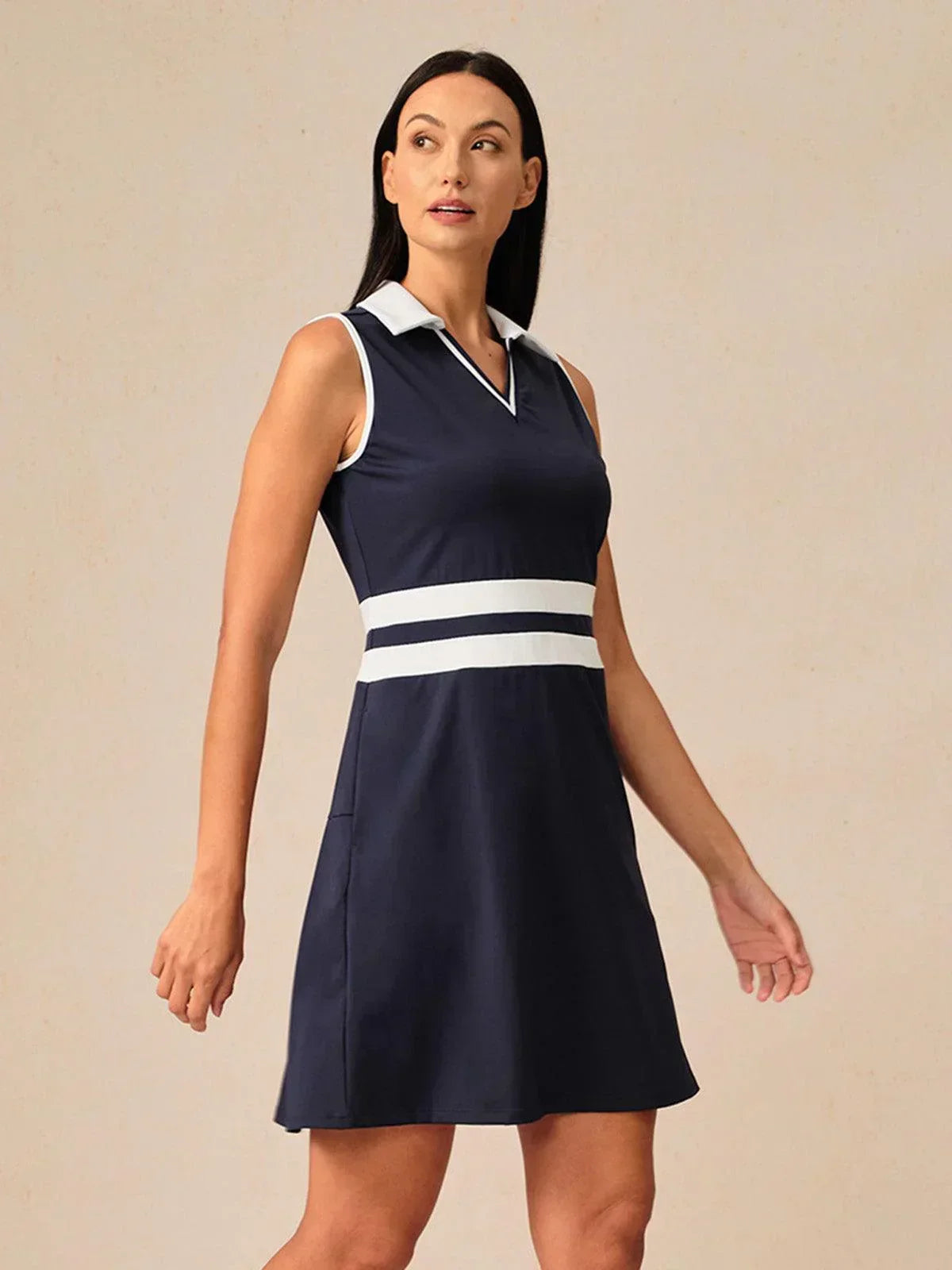 Navycore Sleeveless V-Neck Color Block 36.5 Inch Dress UPF50+