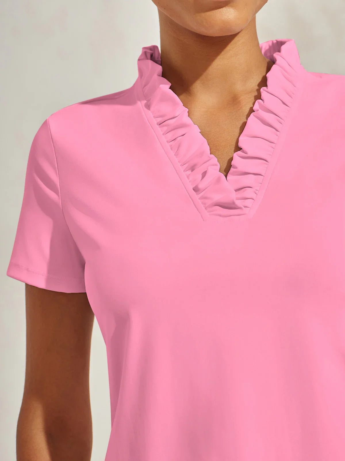 More Than Basic Ruffle V-Neck Polo Top UPF50+