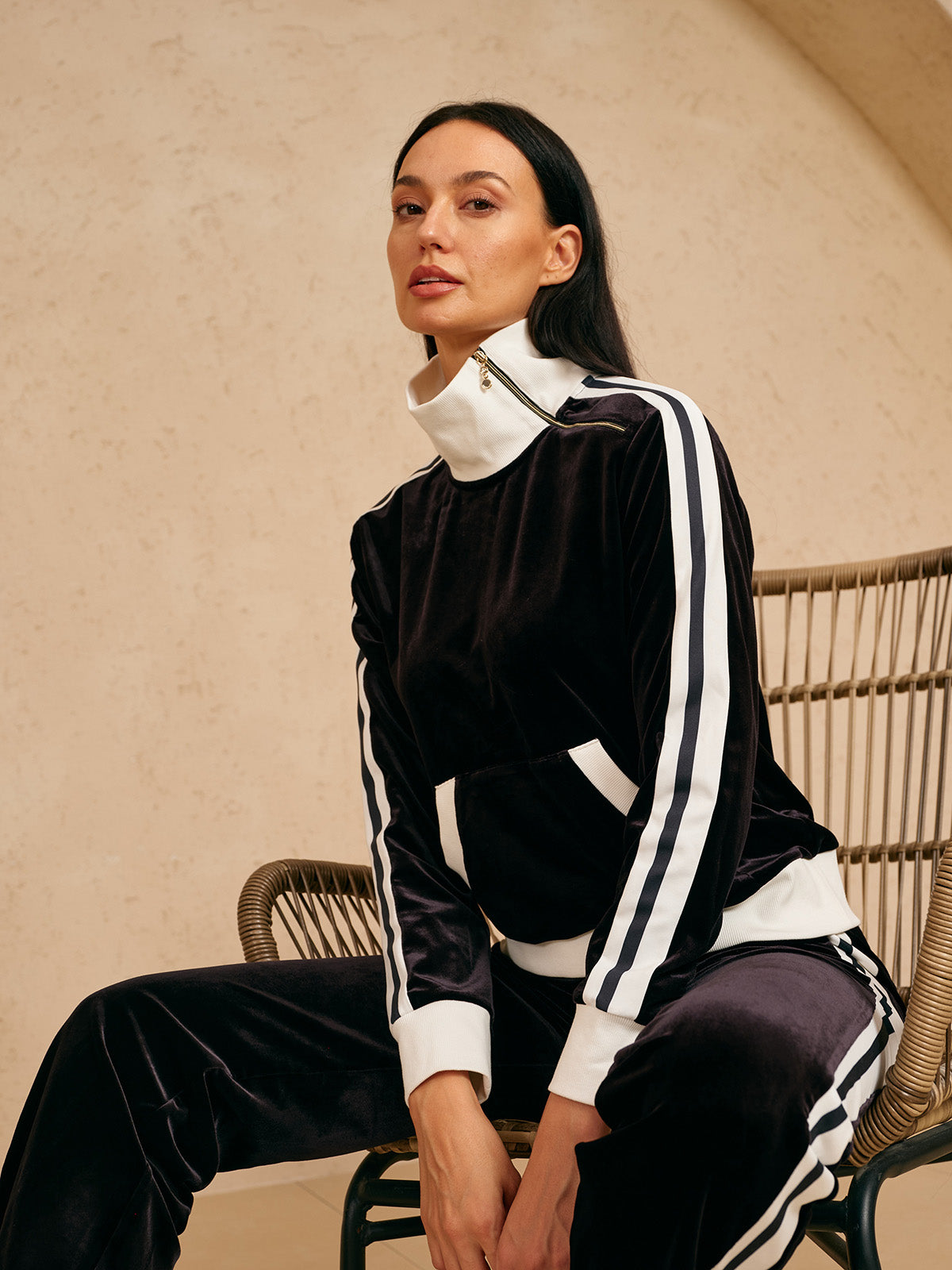 UltraSoft Velvet Long Sleeve Asymmetrical Collar Sweatshirt