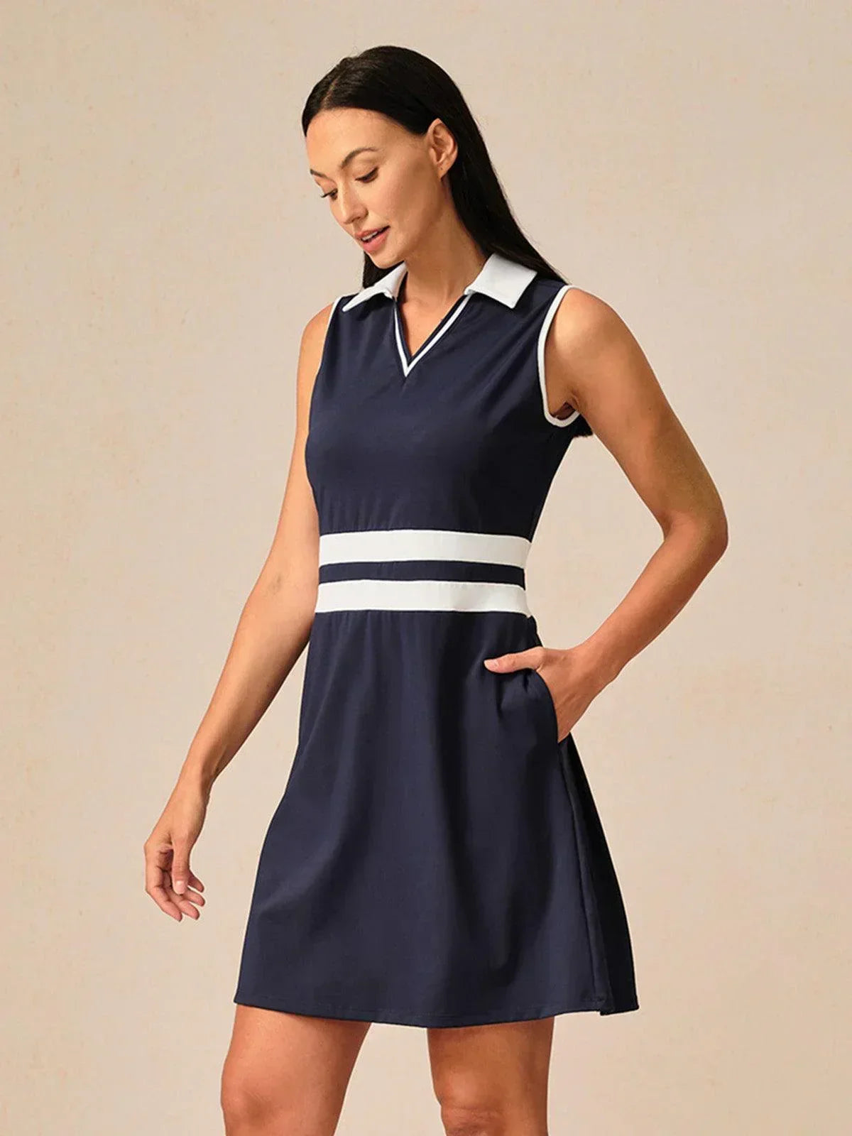 Navycore Sleeveless V-Neck Color Block 36.5 Inch Dress UPF50+