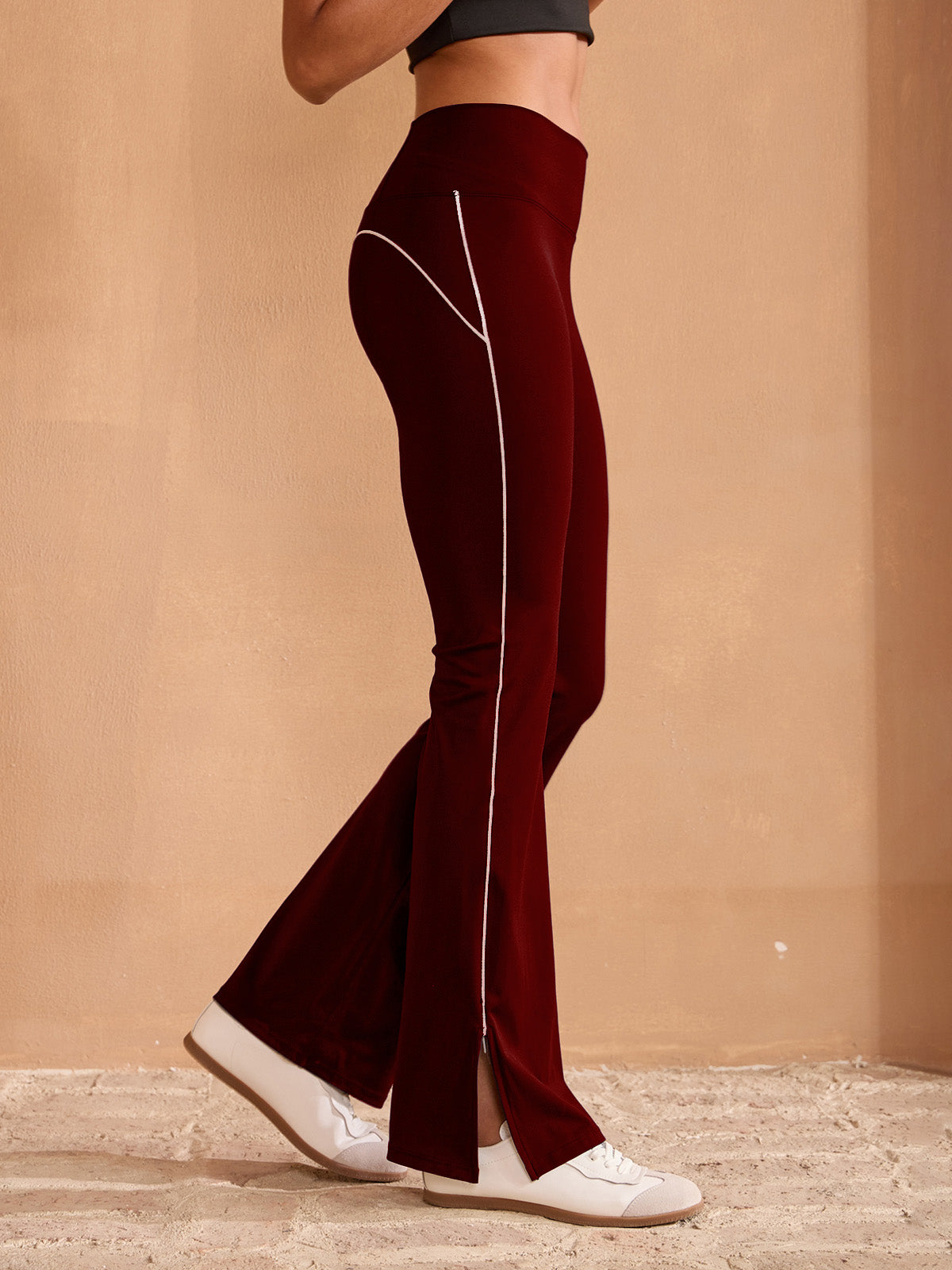 More Than Basic High Waist 35 Inch Trimmed Flared Pants