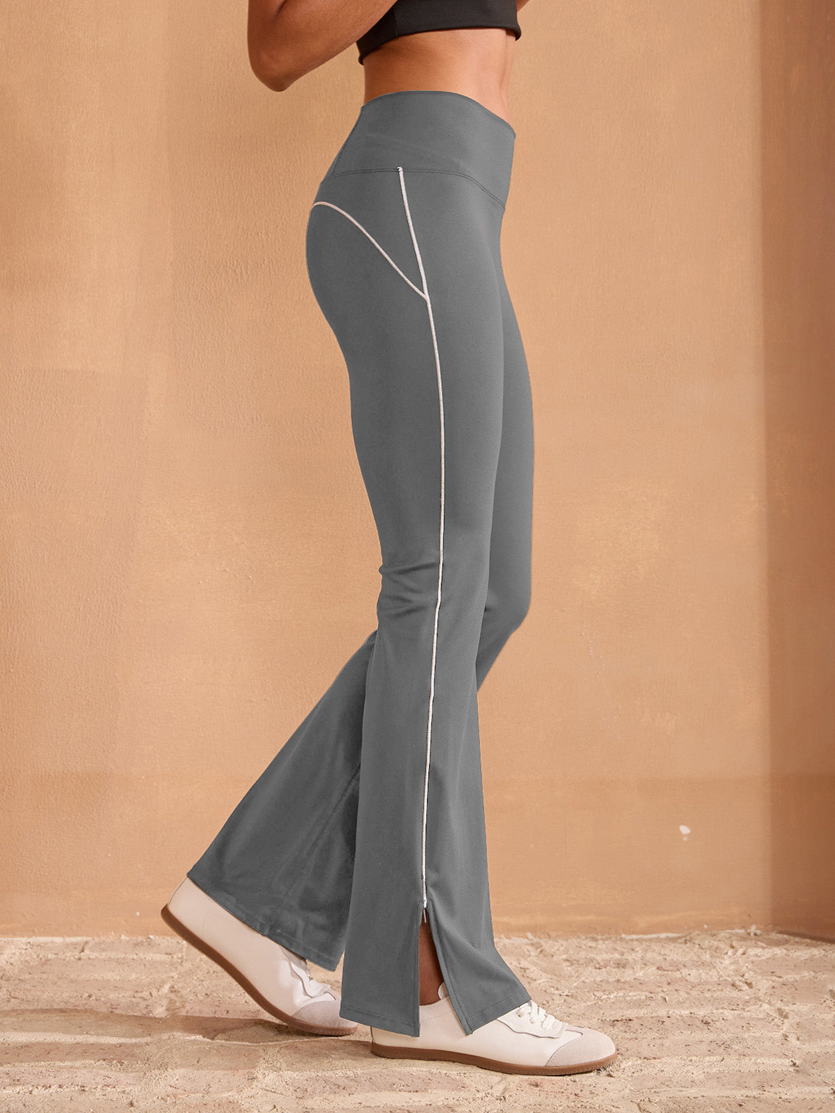 More Than Basic High Waist 35 Inch Trimmed Flared Pants