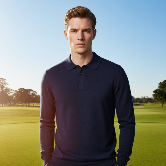 Aqua Wool Men's Long Sleeve Polo Shirt