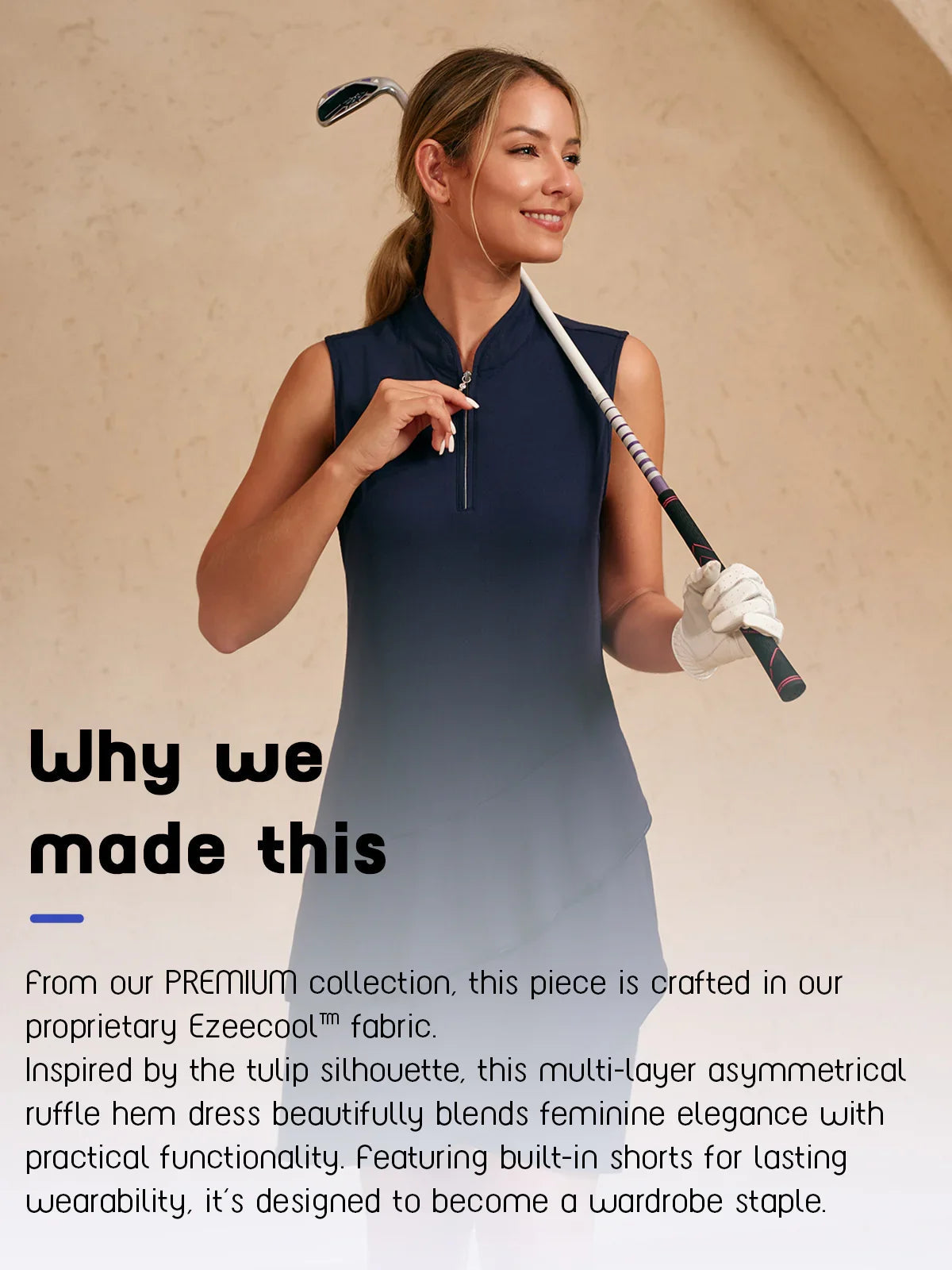 Premium Sleeveless Asymmetrical Trimmed 36.5 Inch Dress UPF50+