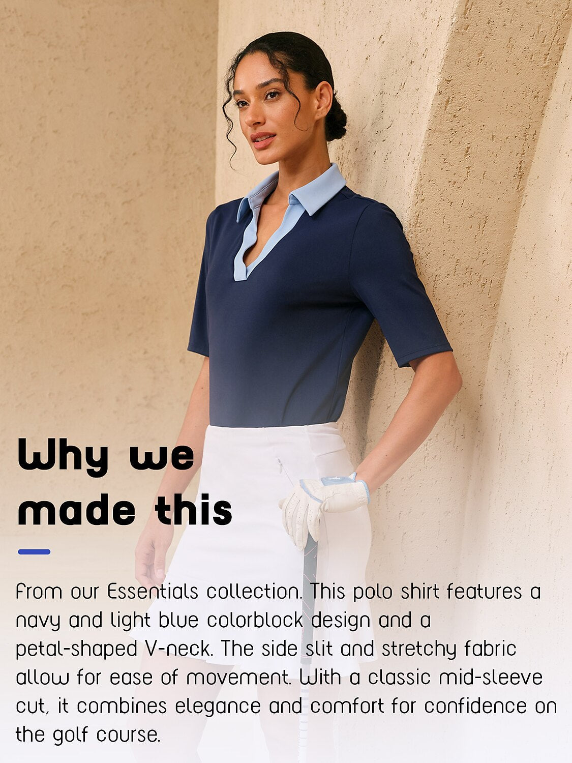 More Than Basic Half Sleeve Curve V-Neck Polo Top UPF50+