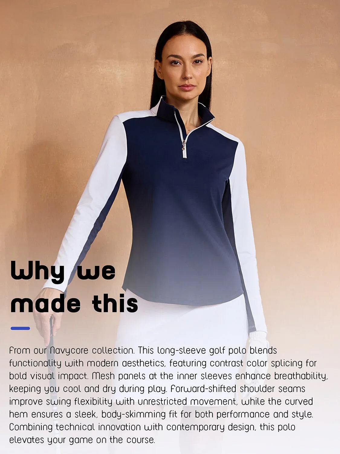 Navycore Long Sleeve Color Block Mesh Quarterzip UPF50+