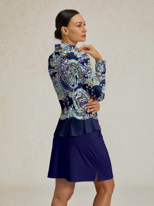 Pretty Feminine Silky Ruffle Golf Shirt Quarterzip UPF50+