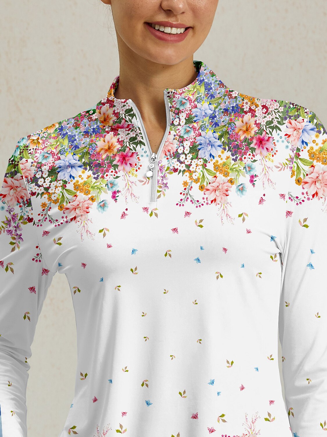 Botanical Energy Silky Ruffle Golf Shirt Quarterzip UPF50+