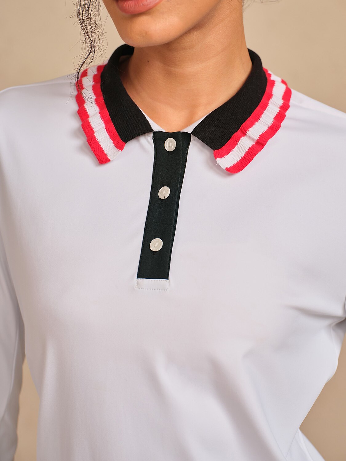 Navycore Ruffle Ribbed Lapel Golf Polo Shirt UPF50+