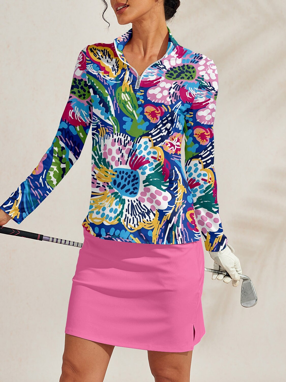 Hyped-up Tropical Golf Shirt Quarterzip UPF50+