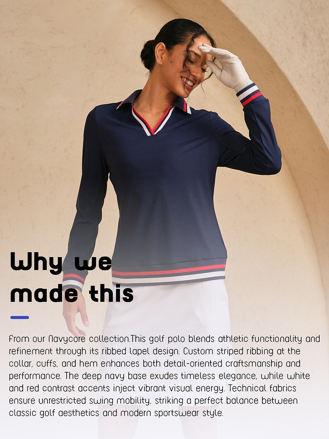 Navycore Color Block V-Neck Golf Polo Shirt UPF50+