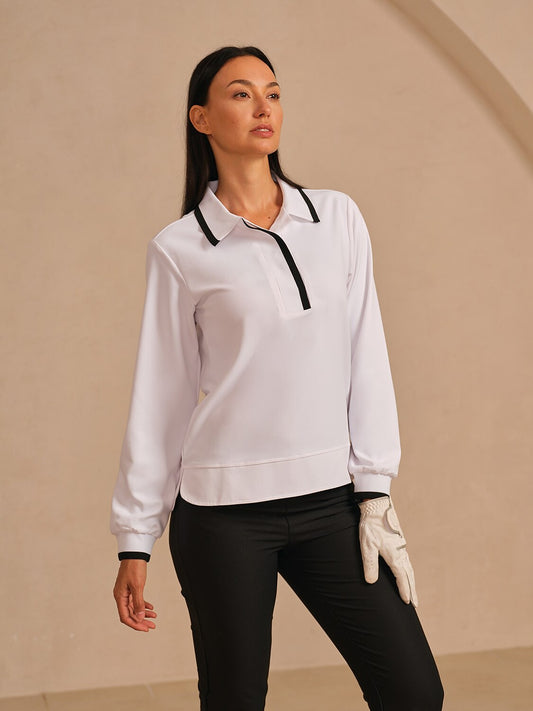 Crisp Couture Long Sleeve Polo Top UPF50+