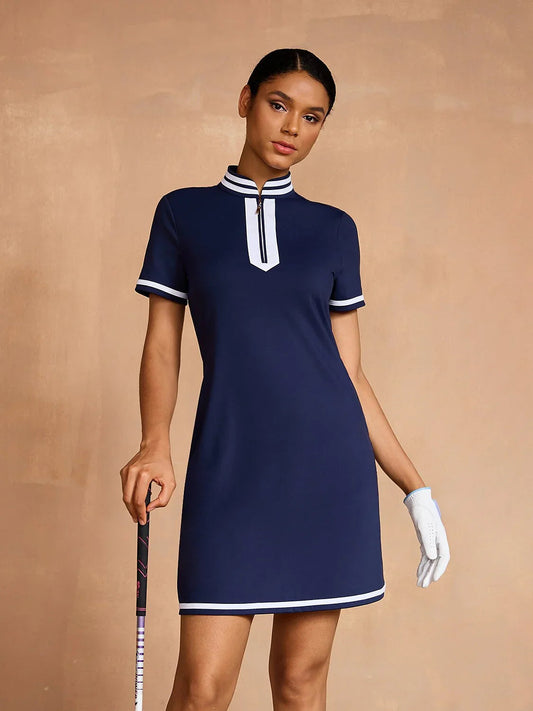Navycore Short Sleeve Color Block 36.5 Inch Dress UPF50+