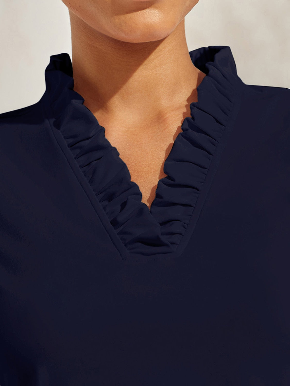 More Than Basic Ruffle V-Neck Polo Top UPF50+