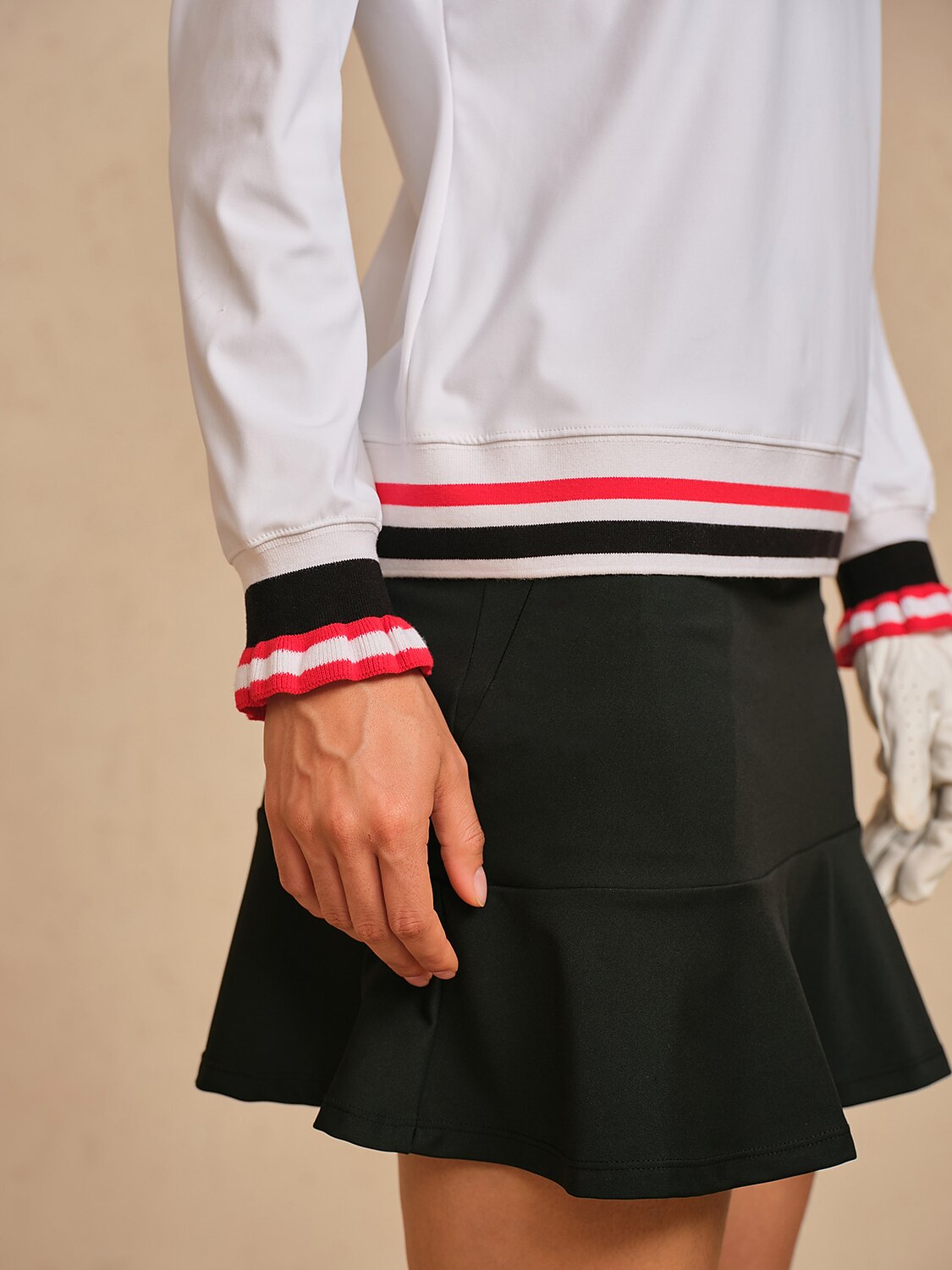 Navycore Ruffle Ribbed Lapel Golf Polo Shirt UPF50+