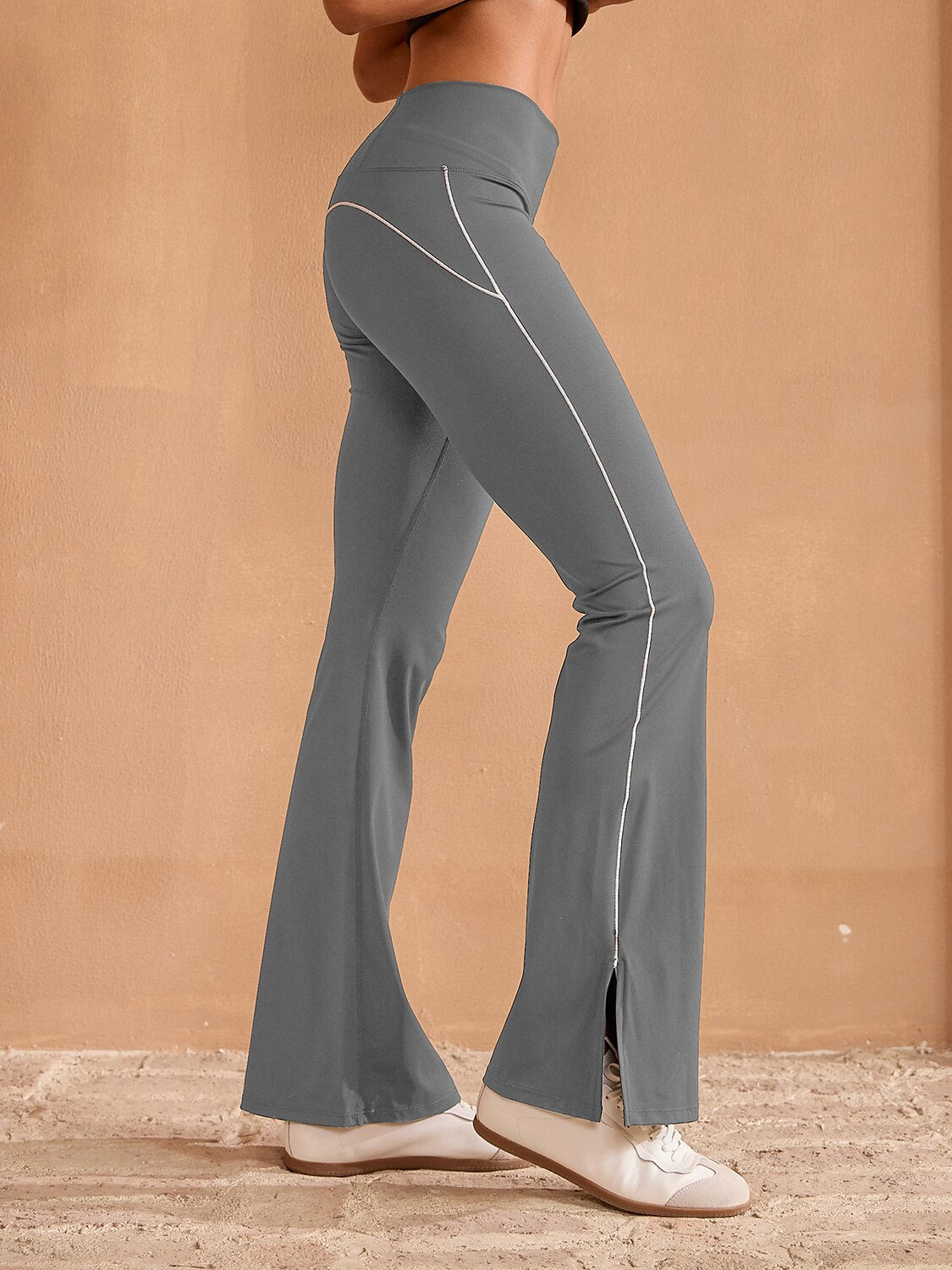 More Than Basic High Waist 35 Inch Trimmed Flared Pants