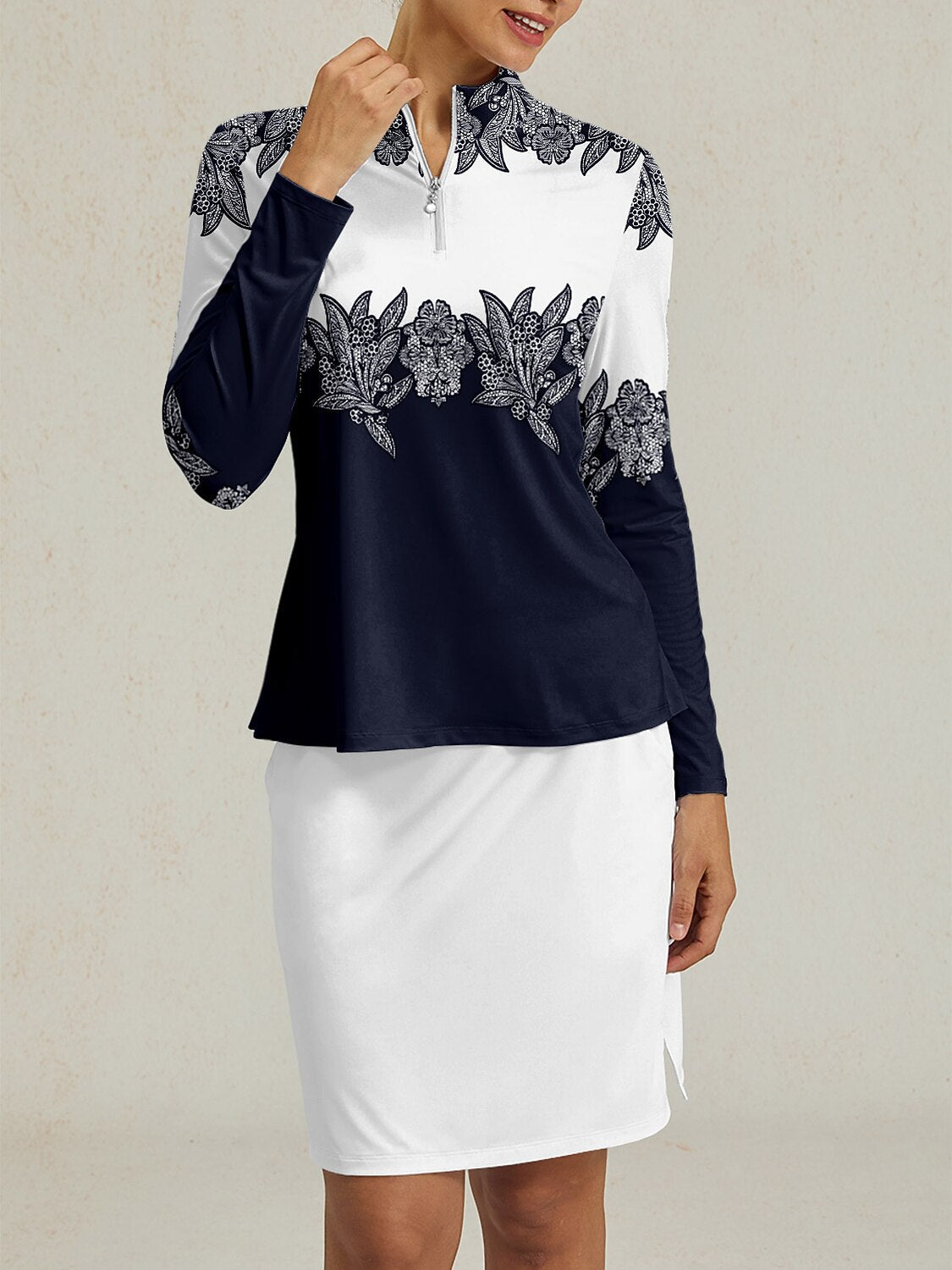 Botanical Energy Silky Ruffle Golf Shirt Quarterzip UPF50+