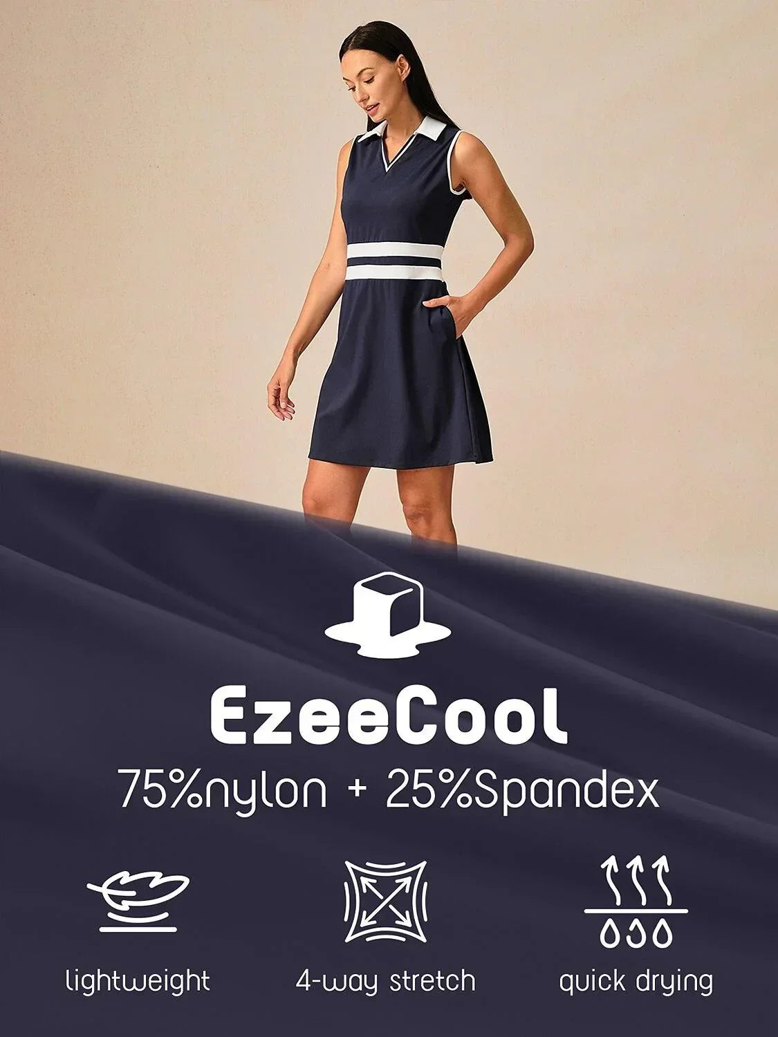 Navycore Sleeveless V-Neck Color Block 36.5 Inch Dress UPF50+