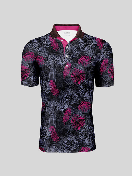Hyped-up Tropical Men's Ribbed Collar Polo Top UPF50+