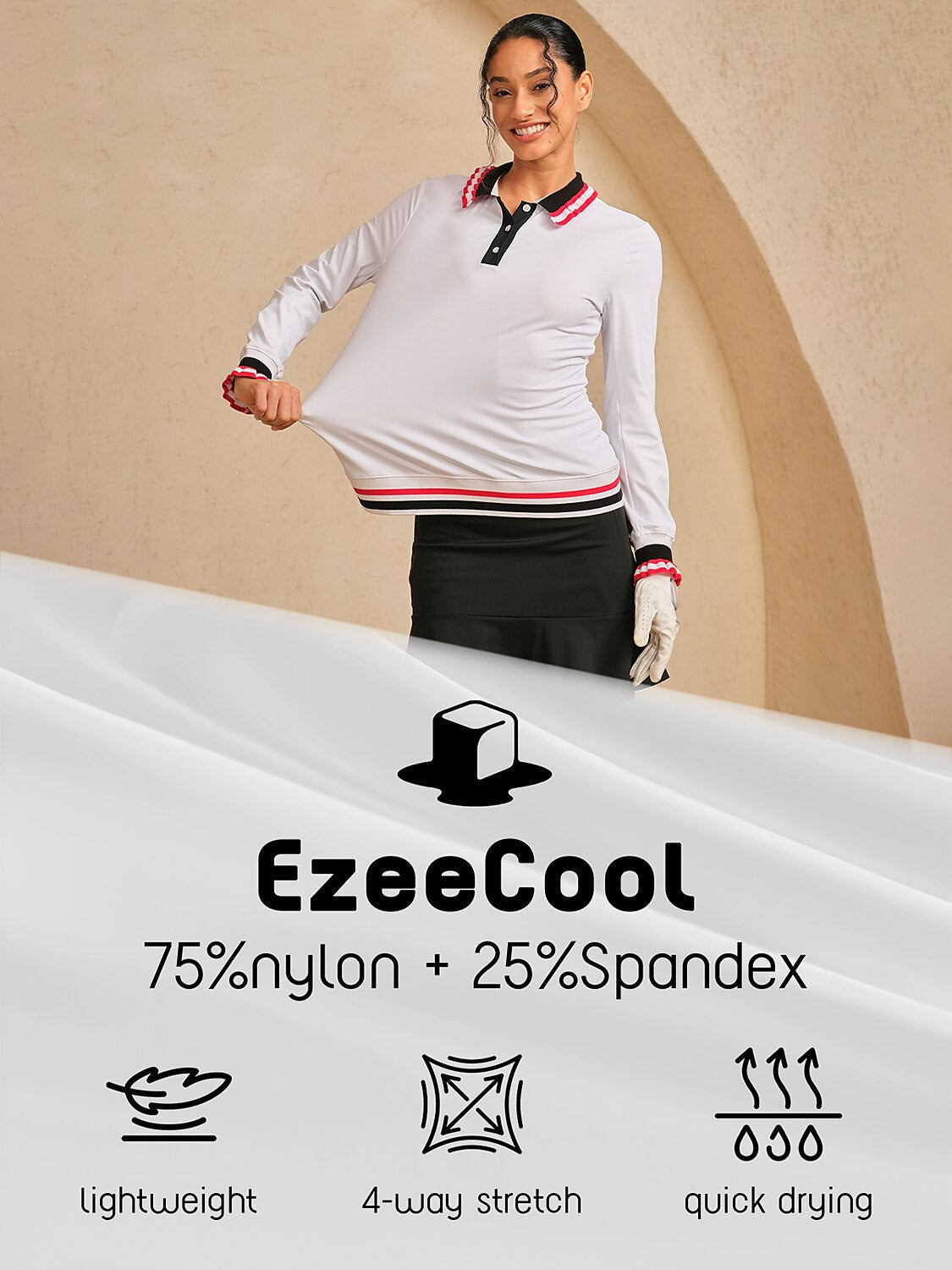 Navycore Ruffle Ribbed Lapel Golf Polo Shirt UPF50+