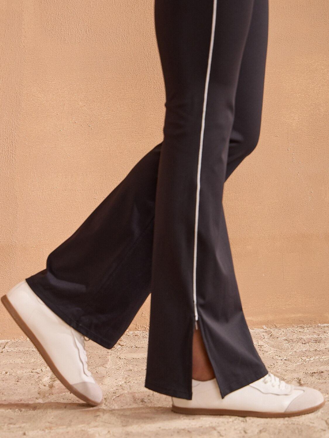 More Than Basic High Waist 35 Inch Trimmed Flared Pants