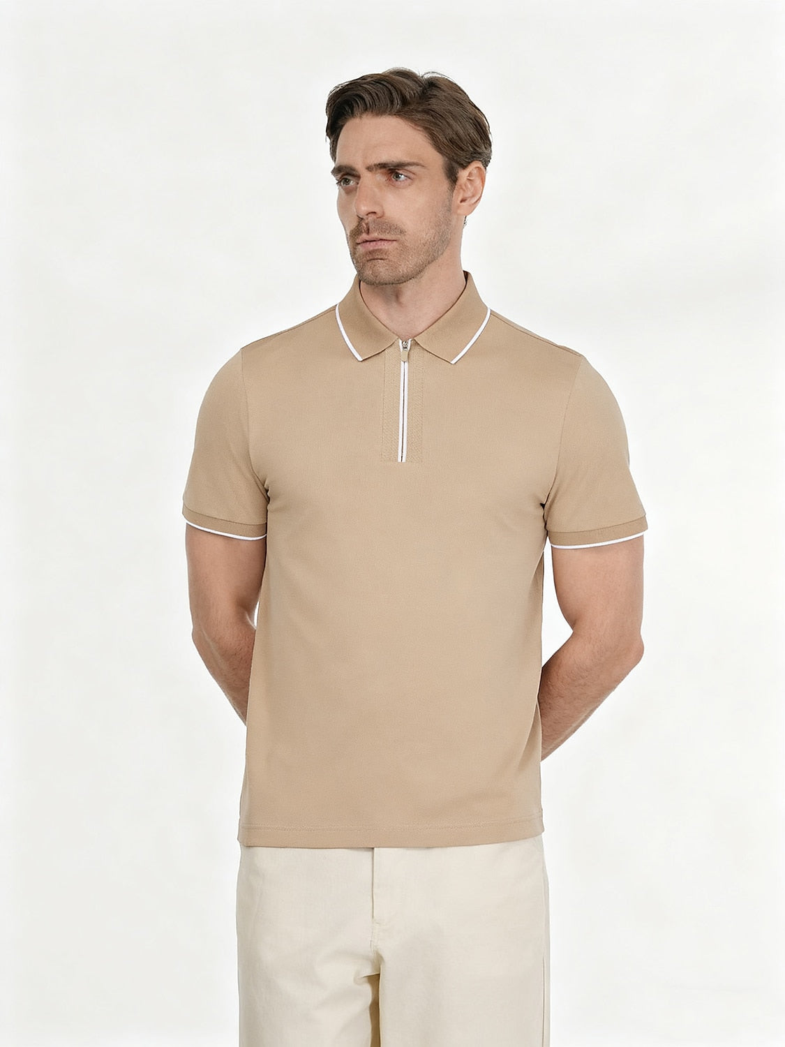NaturalComfy Men's Quater Zip Short Sleeve Polo