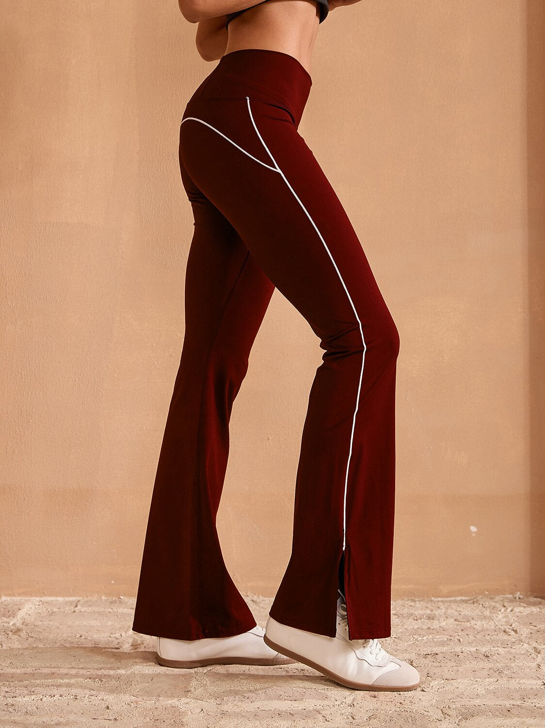 More Than Basic High Waist 35 Inch Trimmed Flared Pants