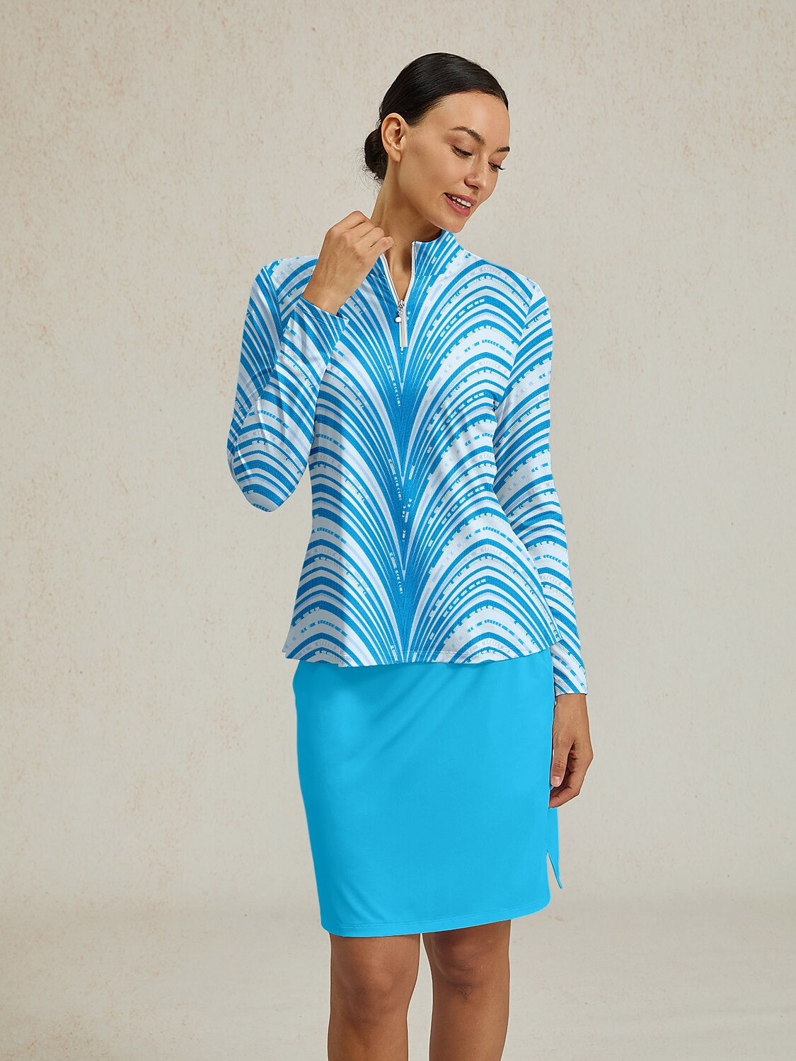 Air Brush Silky Ruffle Golf Shirt Quarterzip UPF50+