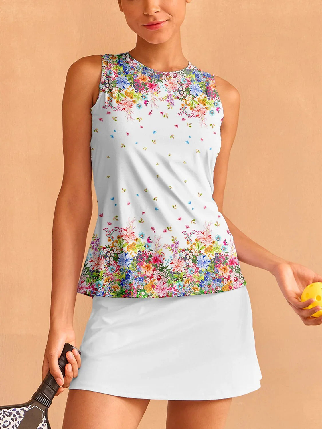 Botanical Energy Ruffle Tank Top For Pickleball & Tennis