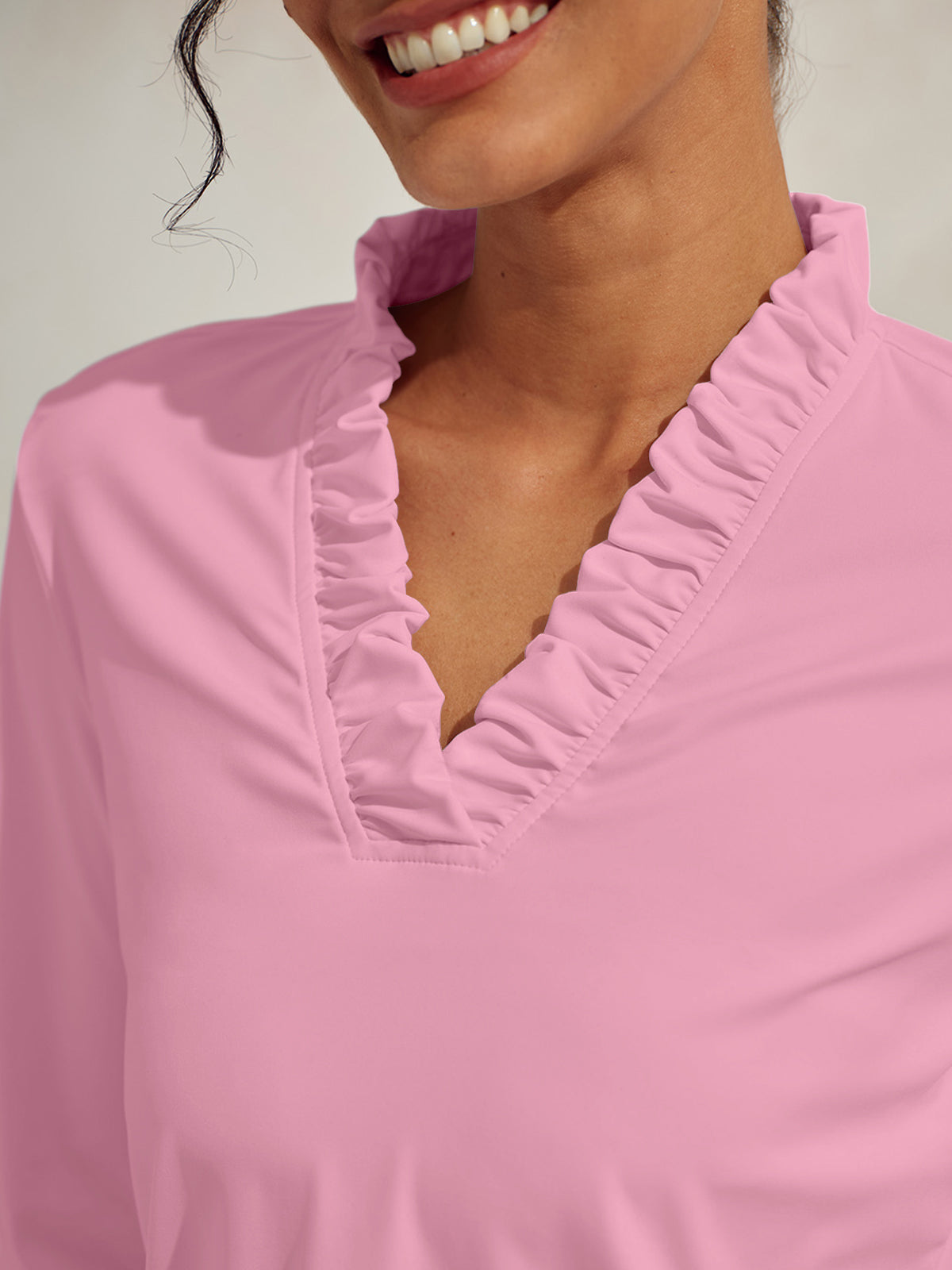 More Than Basic Ruffle V-Neck Polo Top UPF50+