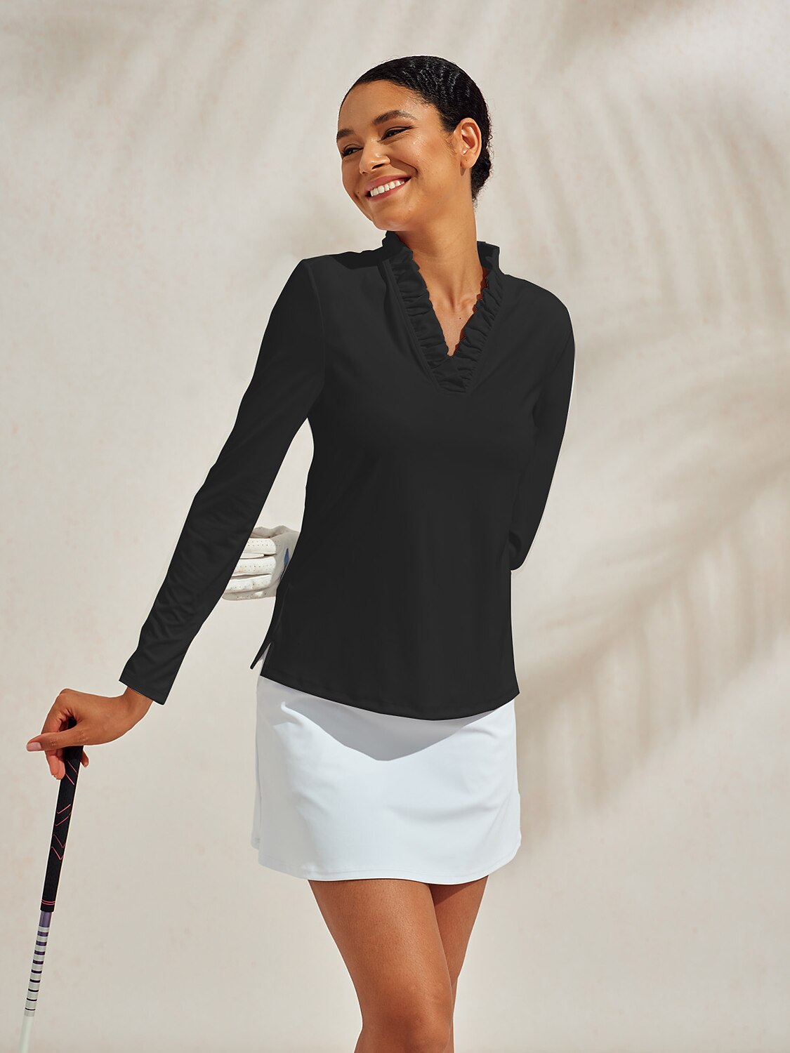More Than Basic Ruffle V-Neck Polo Top UPF50+