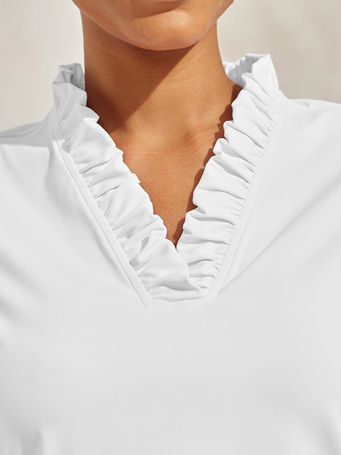 More Than Basic Ruffle V-Neck Polo Top UPF50+