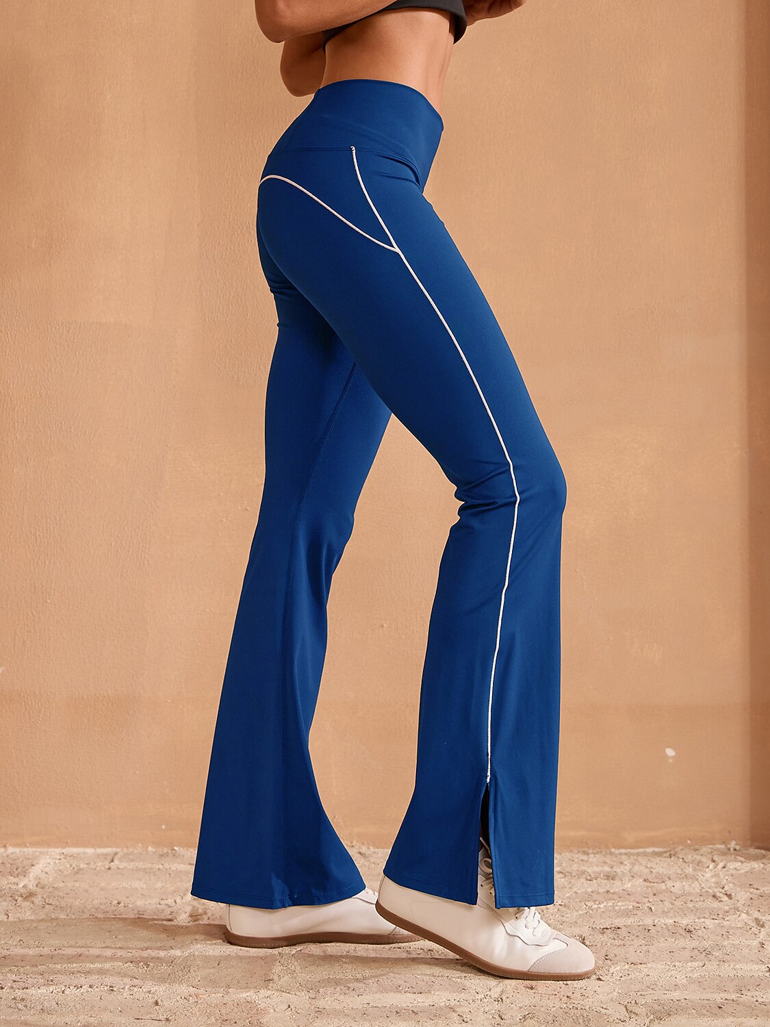 More Than Basic High Waist 35 Inch Trimmed Flared Pants