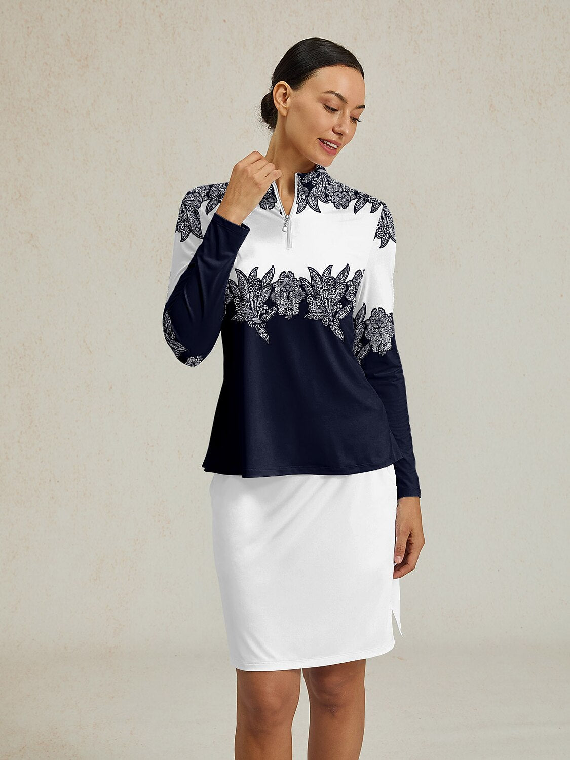 Botanical Energy Silky Ruffle Golf Shirt Quarterzip UPF50+