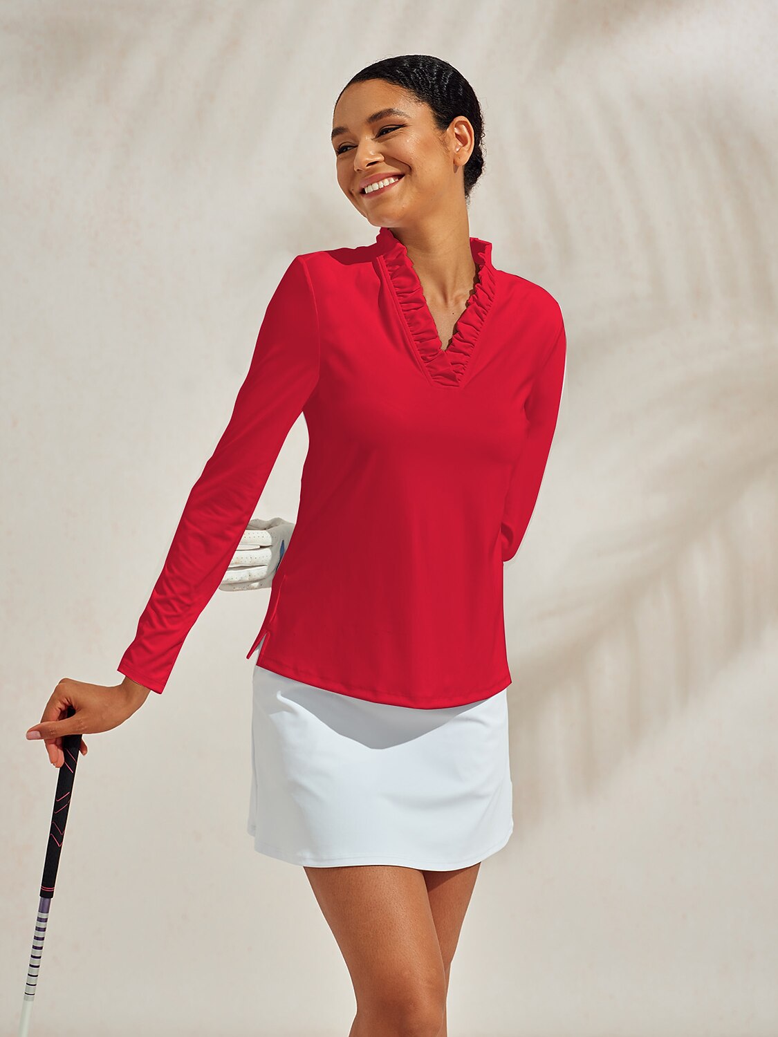 More Than Basic Ruffle V-Neck Polo Top UPF50+