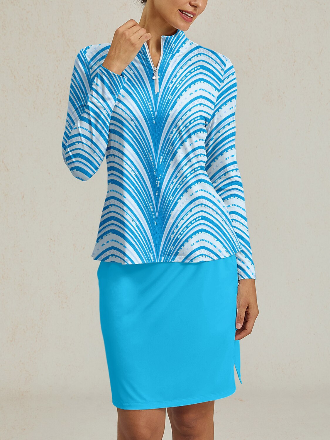 Air Brush Silky Ruffle Golf Shirt Quarterzip UPF50+