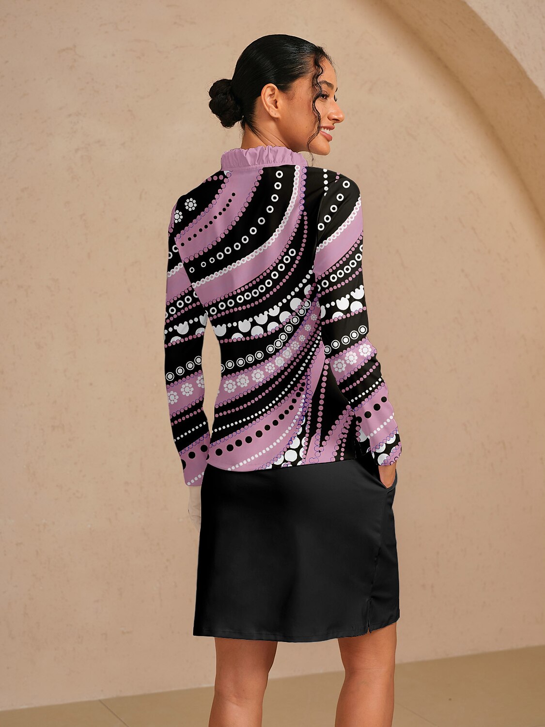 Hyper-prep Ruffle V-Neck Silky Polo Top UPF50+