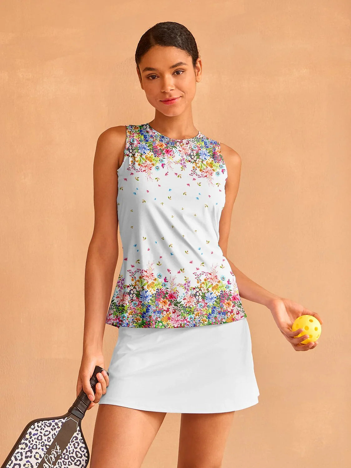 Botanical Energy Ruffle Tank Top For Pickleball & Tennis