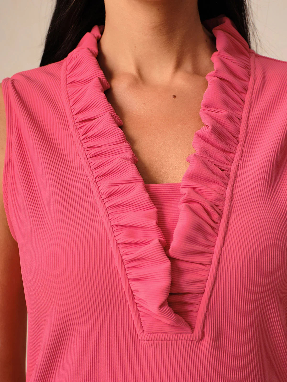 More Than Basic Sleeveless V Neck Ruffle Dress UPF50+