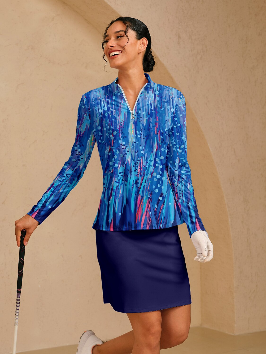 Inked Skins Silky Ruffle Golf Shirt Quarterzip UPF50+