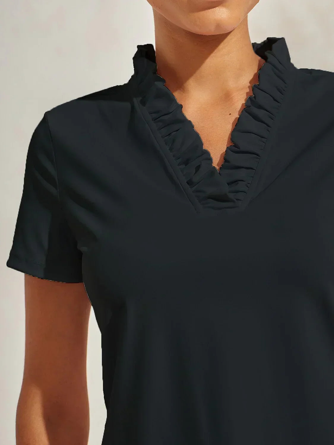 More Than Basic Ruffle V-Neck Polo Top UPF50+