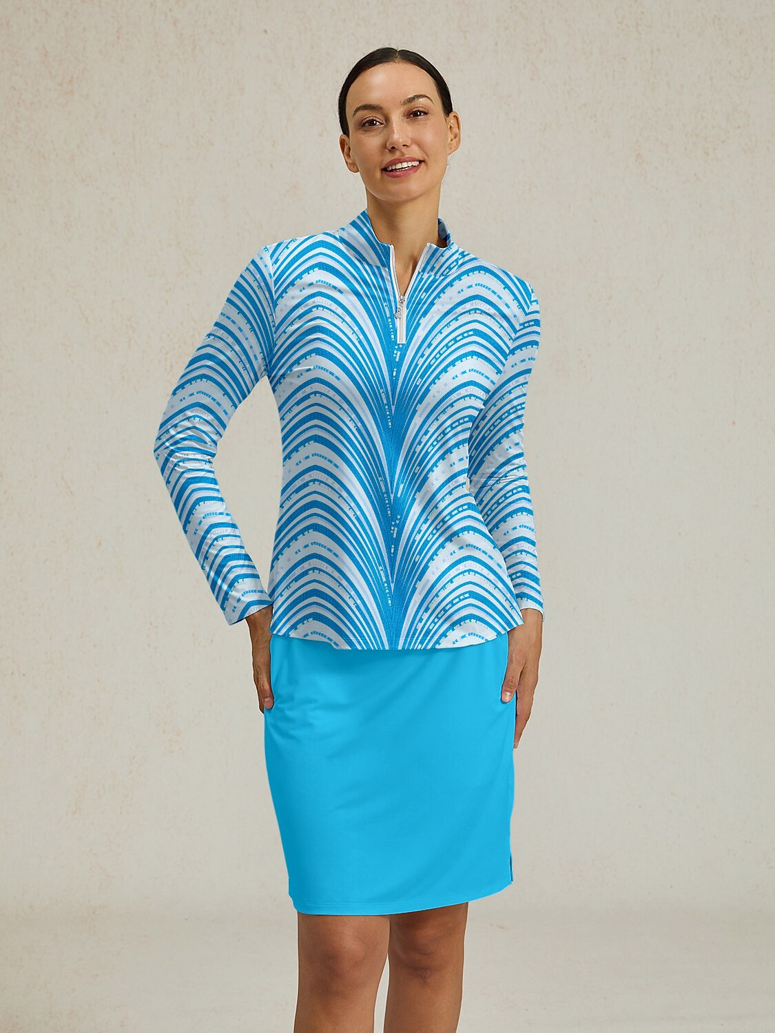 Air Brush Silky Ruffle Golf Shirt Quarterzip UPF50+