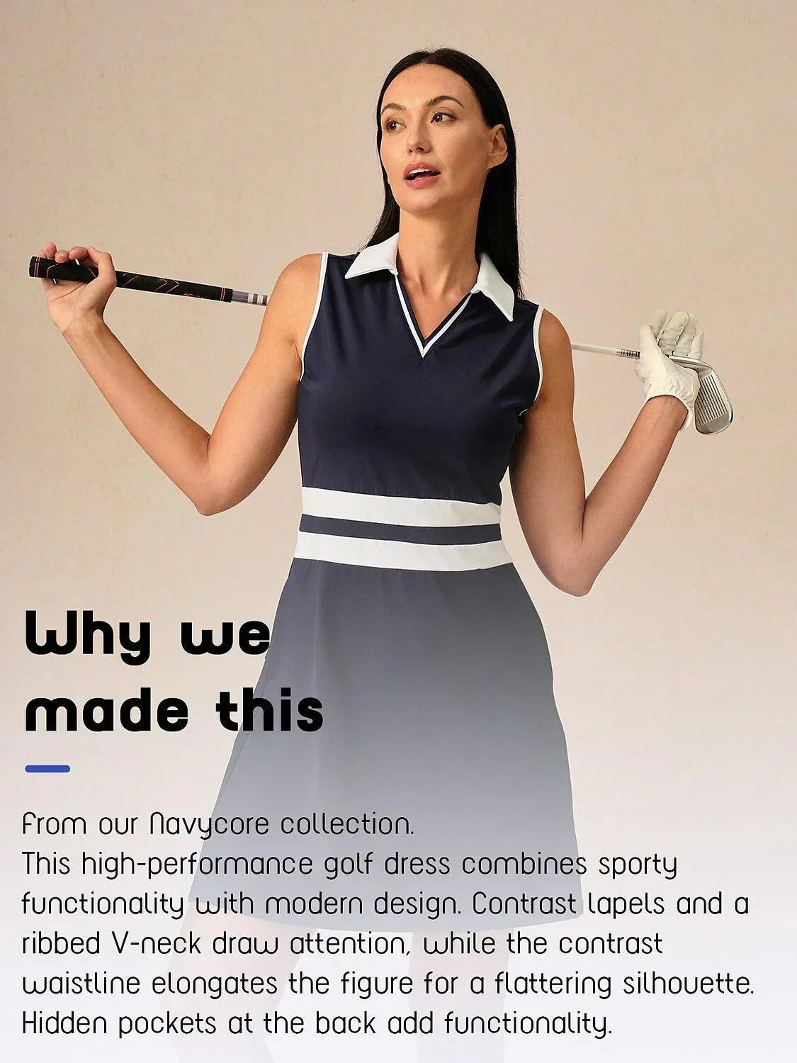 Navycore Sleeveless V-Neck Color Block 36.5 Inch Dress UPF50+